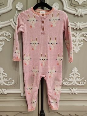 Jack & Milly Pink Bunny Knit Baby Romper Size 1